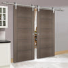 Saturn Tubular Stainless Steel Sliding Track & Vancouver Flush Chocolate Grey Double Door - Prefinished