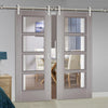 Saturn Tubular Stainless Steel Sliding Track & Vancouver Light Grey Double Door - Clear Glass - Prefinished