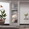 Saturn Tubular Stainless Steel Sliding Track & Vancouver Light Grey Door - Clear Glass - Prefinished