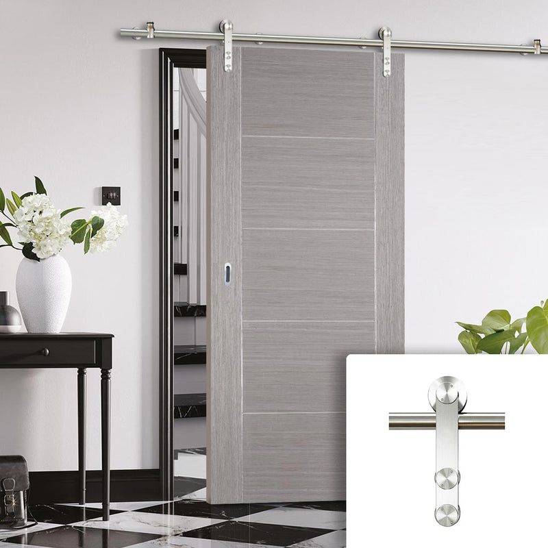 Saturn Tubular Stainless Steel Sliding Track & Vancouver Light Grey Door - Prefinished