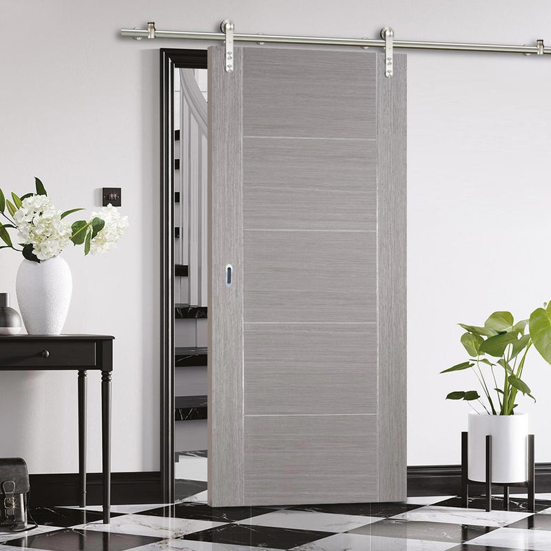 Saturn Tubular Stainless Steel Sliding Track & Vancouver Light Grey Door - Prefinished