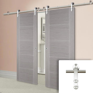 Image: Saturn Tubular Stainless Steel Sliding Track & Vancouver Light Grey Double Door - Prefinished