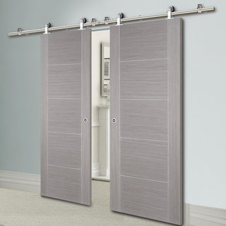 Image: Sirius Tubular Stainless Steel Sliding Track & Vancouver Light Grey Double Door - Prefinished