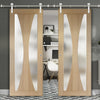 Saturn Tubular Stainless Steel Sliding Track & Verona Oak Double Door - Obscure Glass - Unfinished