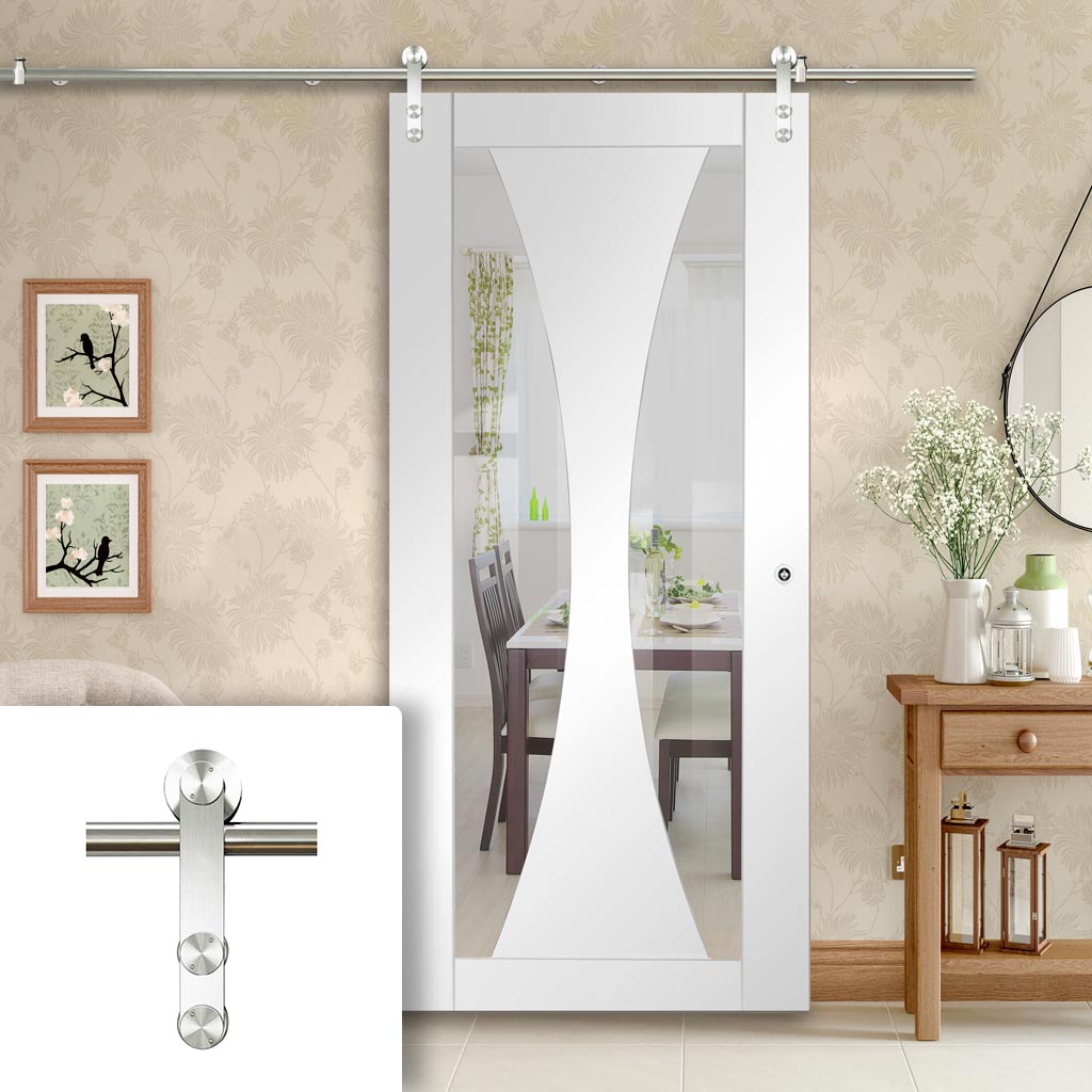 Saturn Tubular Stainless Steel Sliding Track & Verona Door - Clear Glass - White Primed