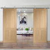 Sirius Tubular Stainless Steel Sliding Track & Victorian Oak 4 Panel Double Door - No Raised Mouldings - Prefinished