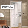 OUTLET - Fire Proof Victorian 4 Panel Fire Door - Woodgrained Surface - 1/2 Hour Fire Rated - White Primed - Door Dirty, Bad Packaging