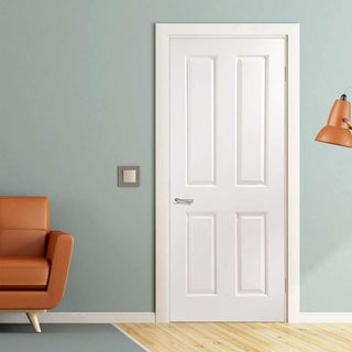 Image: OUTLET - Victorian 4 Panel Door - Woodgrained Surfaces - White Primed - Spotty Dirty Marks - Paint Grade