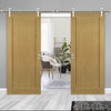 Saturn Tubular Stainless Steel Sliding Track & Walden Oak Double Door - Unfinished