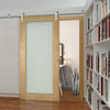 Saturn Tubular Stainless Steel Sliding Track & Walden Oak Door - Frosted Glass - Unfinished