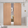 Saturn Tubular Stainless Steel Sliding Track & Wexford Oak Panel Double Door - Unfinished