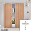 Saturn Tubular Stainless Steel Sliding Track & Wexford Oak Panel Double Door - Unfinished