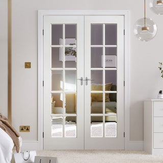 Image: GTP SA 10 Pane Door Pair - Bevelled Clear Glass - White Primed