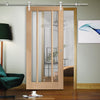 Saturn Tubular Stainless Steel Sliding Track & Worcester Oak 3 Pane Door - Clear Glass - Prefinished