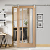 Saturn Tubular Stainless Steel Sliding Track & Worcester Oak 3 Pane Door - Clear Glass - Unfinished