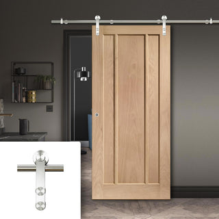 Image: Saturn Tubular Stainless Steel Sliding Track & Worcester Oak 3 Panel Door - Prefinished