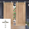 Saturn Tubular Stainless Steel Sliding Track & Worcester Oak 3 Panel Double Door - Prefinished