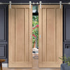 Saturn Tubular Stainless Steel Sliding Track & Worcester Oak 3 Panel Double Door - Unfinished