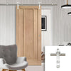 Saturn Tubular Stainless Steel Sliding Track & Worcester Oak 3 Panel Door - Unfinished