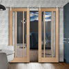 Saturn Tubular Stainless Steel Sliding Track & Worcester Oak 3 Pane Double Door - Clear Glass - Prefinished