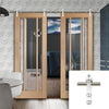 Saturn Tubular Stainless Steel Sliding Track & Worcester Oak 3 Pane Double Door - Clear Glass - Prefinished