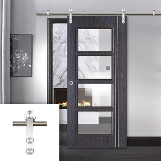 Image: Saturn Tubular Stainless Steel Sliding Track & Zanzibar Ash Grey Door - Clear Glass - Prefinished