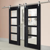 Saturn Tubular Stainless Steel Sliding Track & Zanzibar Ash Grey Double Door - Clear Glass - Prefinished