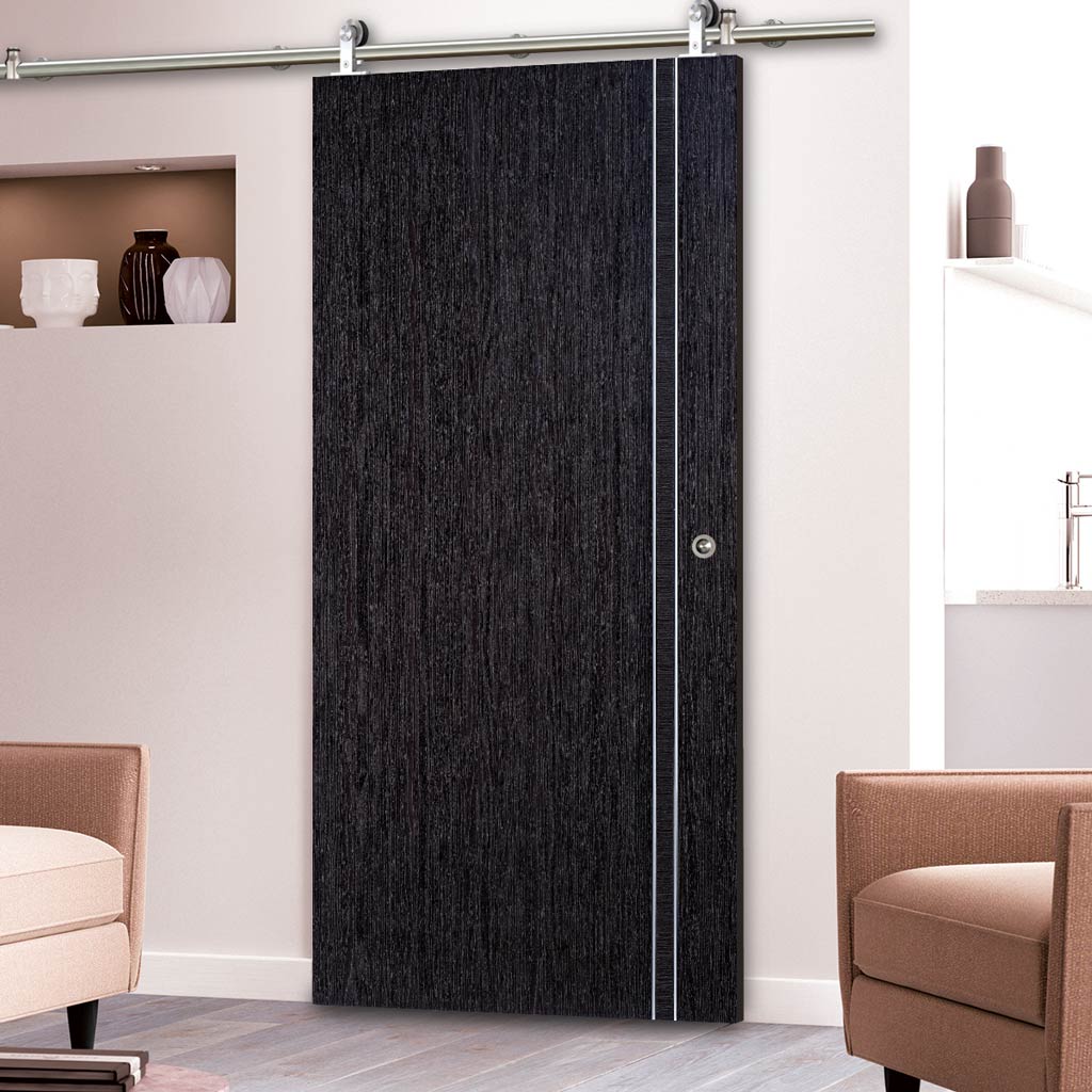 Sirius Tubular Stainless Steel Sliding Track & Zanzibar Ash Grey Door - Prefinished