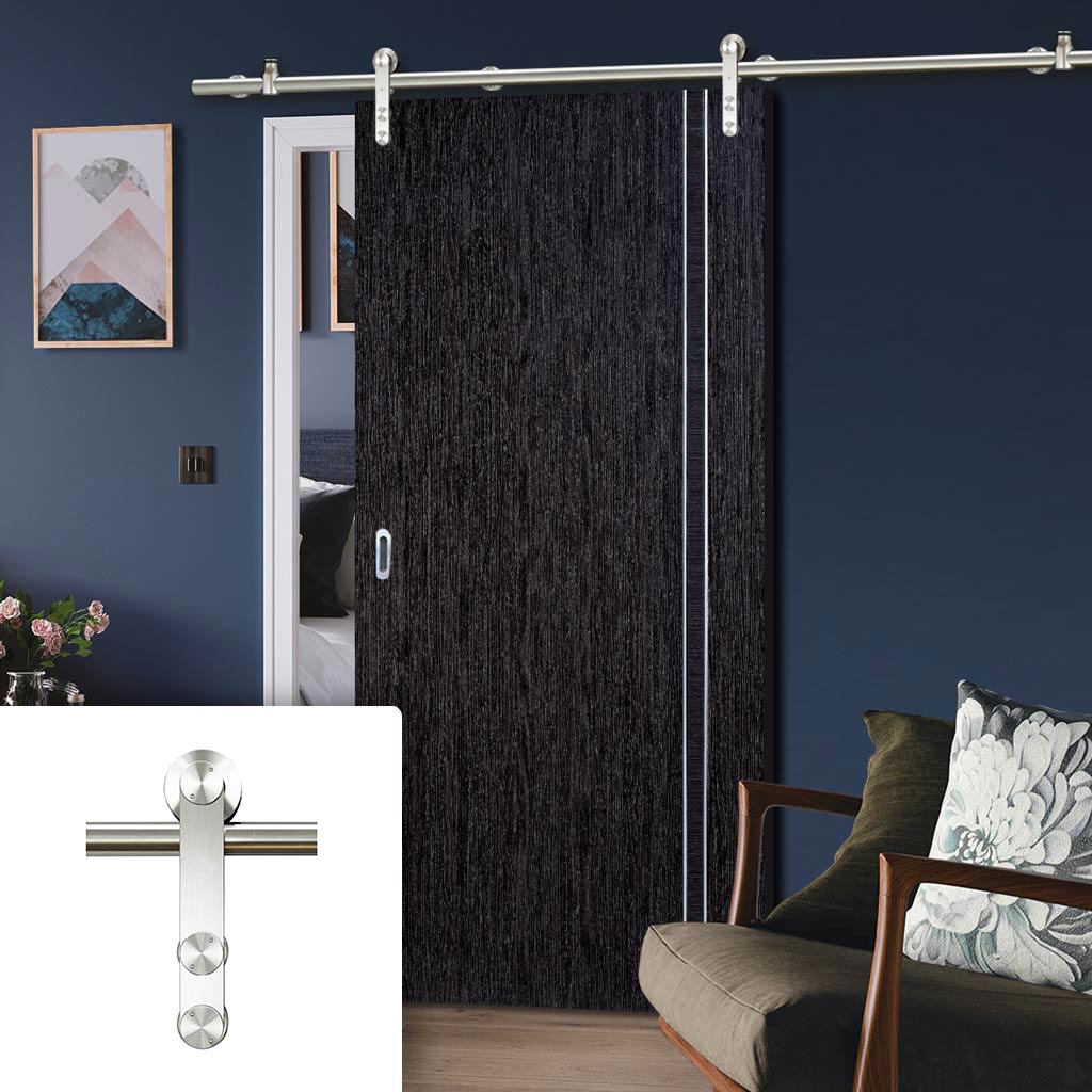 Saturn Tubular Stainless Steel Sliding Track & Zanzibar Ash Grey Door - Prefinished