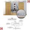 Double Sliding Door & Straight Antique Rust Track - Orly Door - Clear Glass - White Primed