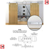 Double Sliding Door & Track - Mexicano Oak 6L Doors - Bevelled Clear Glass - Unfinished