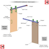 Double Sliding Door & Track - Dove Oak Doors - Clear Glass
