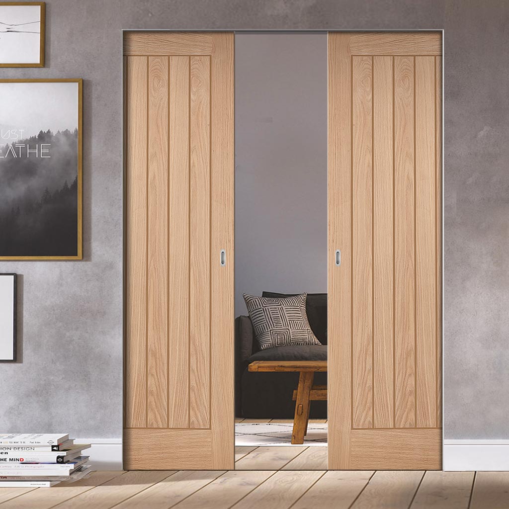 Belize Oak Absolute Evokit Double Pocket Doors - Prefinished