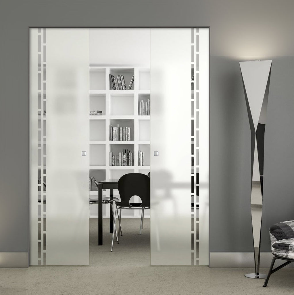 Inveresk 8mm Obscure Glass - Clear Printed Design - Double Absolute Pocket Door