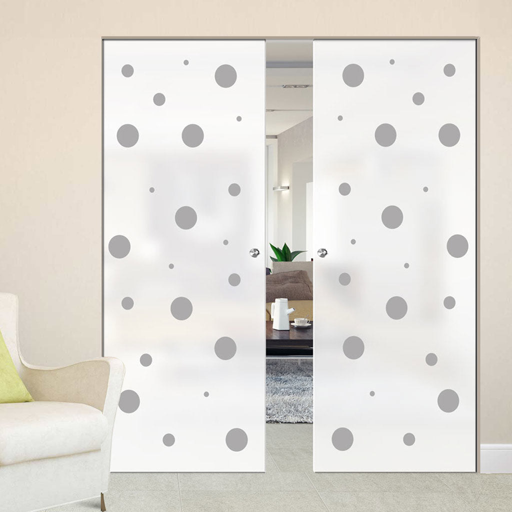 Polka Dot 8mm Obscure Glass - Obscure Printed Design - Double Absolute Pocket Door
