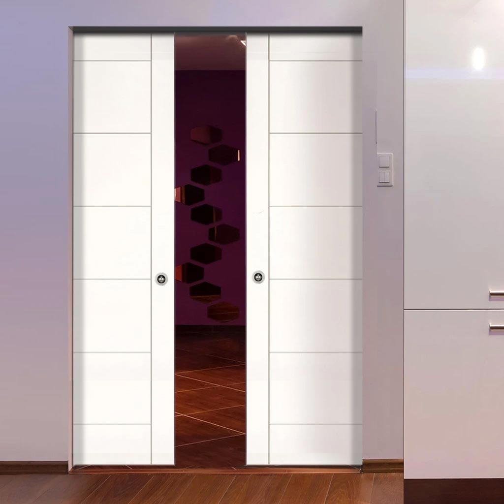Seville Flush Absolute Evokit Double Pocket Doors - White Primed