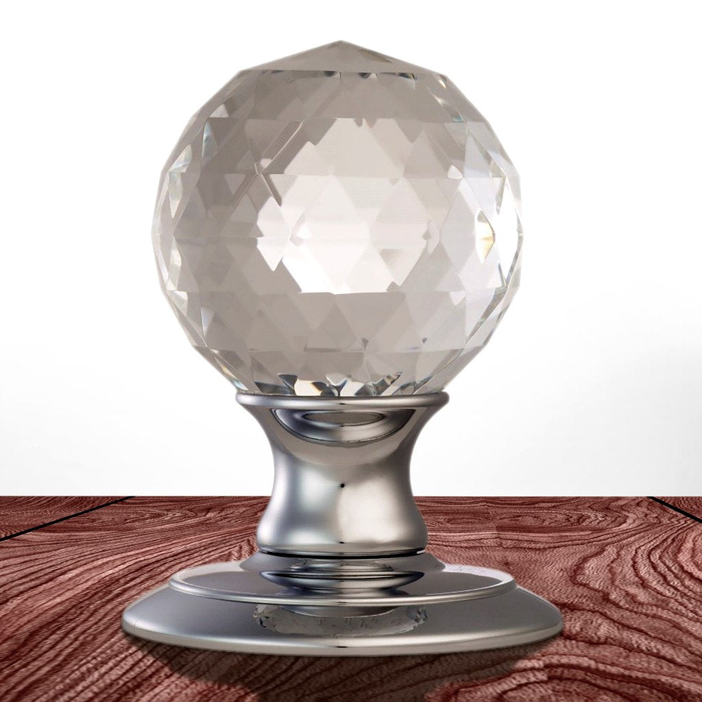 AC020  Delamain Ice Facetted Crystal Mortice Knob Handles - 2 Finishes