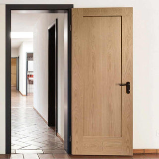 Image: OUTLET - Pattern 10 Oak 1 Panel Door - Prefinished - Light Bleaching & Gaps at Panel Joint