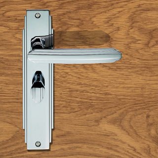 Image: Art Deco ADR013 Bathroom Backplate Lever Lock Door Handles - 2 Finishes