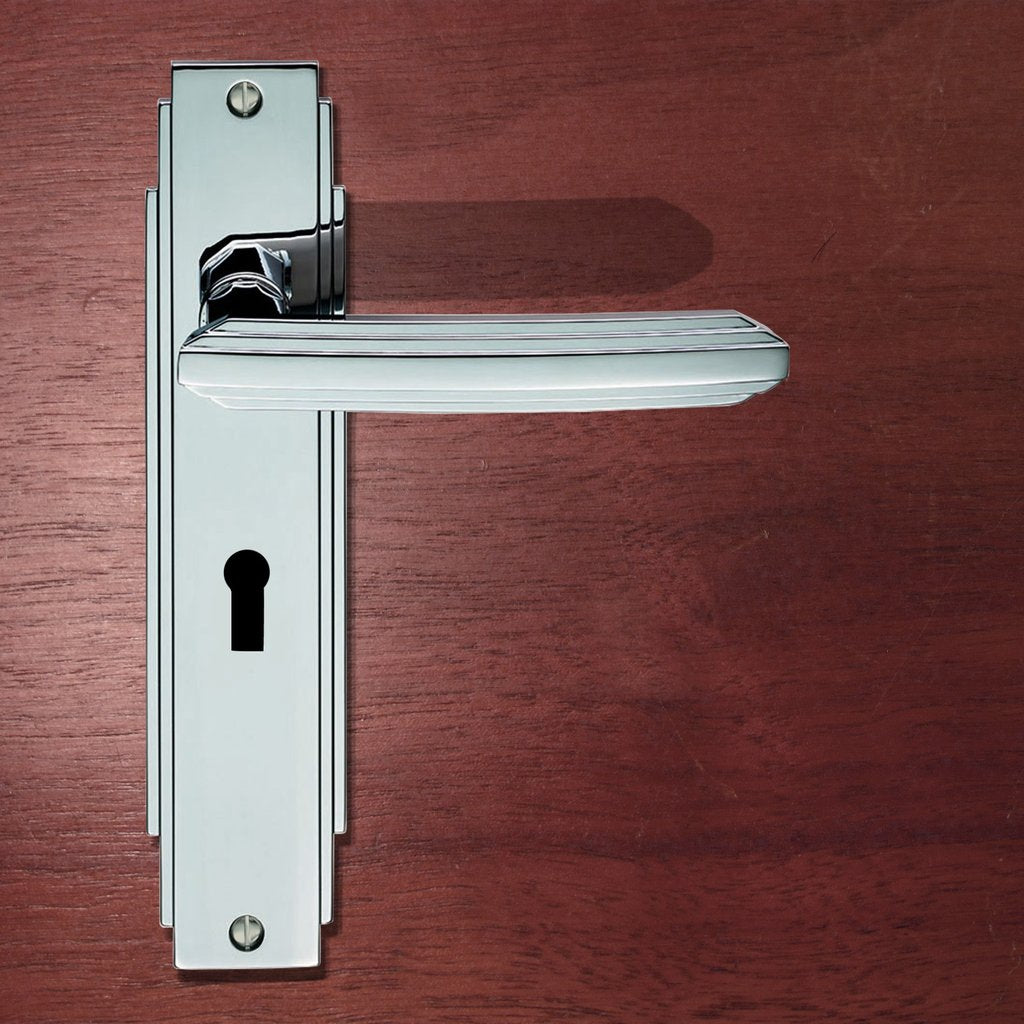 Art Deco ADR011 Lever Lock Door Handles on Backplate - 2 Finishes