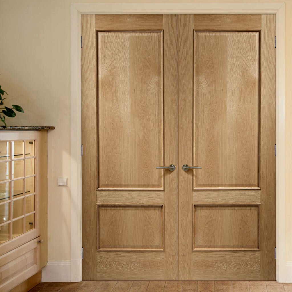 Bespoke Andria Oak 2 Panel Door Pair - Raised Mouldings