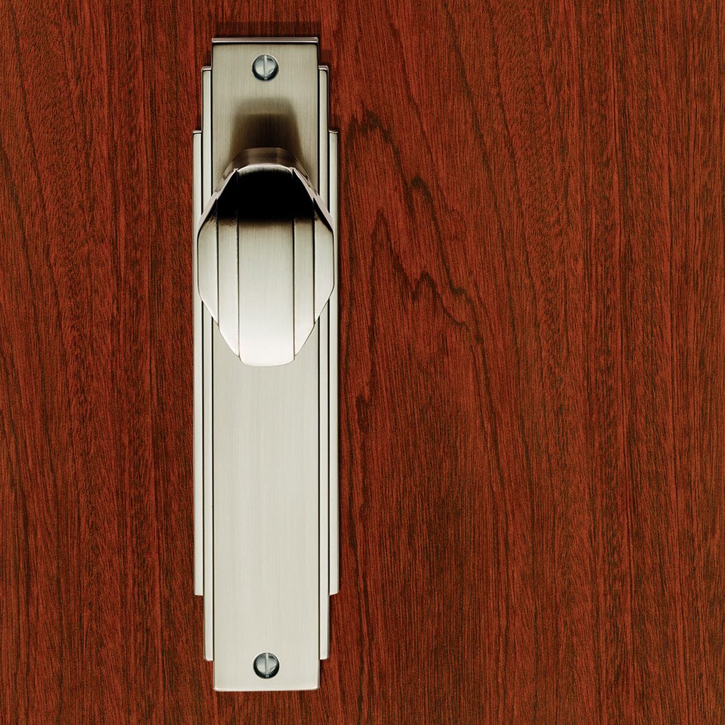 Art Deco ADR022 Knob Latch Door Handles on Backplate - 2 Finishes