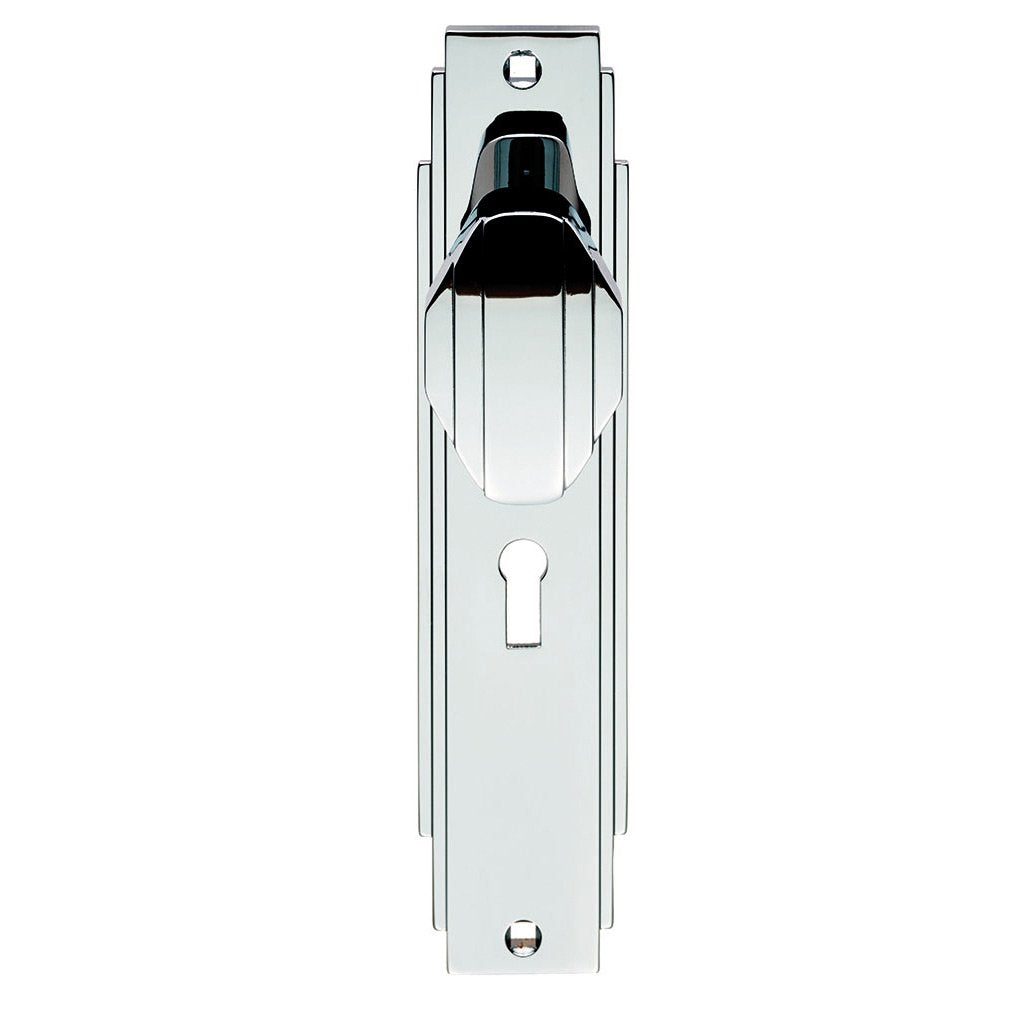 Art Deco ADR021 Knob Lock Door Handles on Backplate - 2 Finishes