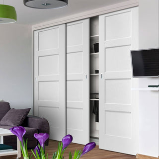 Image: Minimalist Wardrobe Door & Frame Kit - Three Shaker 4P Doors - White Primed 