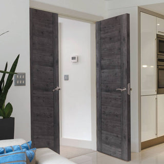 Image: J B Kind Laminates Alabama Cinza Dark Grey Coloured Door Pair - 1/2 Hour Fire Rated - Prefinished