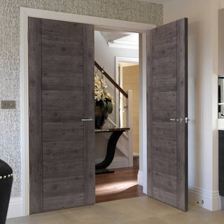 Image: J B Kind Laminates Alabama Cinza Dark Grey Coloured Door Pair - Prefinished