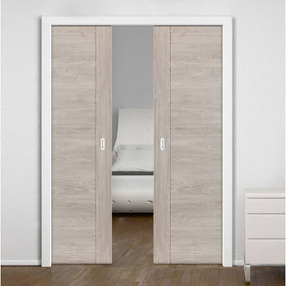 Image: Laminates Alabama Fumo Smoky Grey Coloured Double Evokit Pocket Doors - Prefinished
