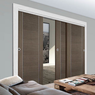 Image: Three Sliding Doors and Frame Kit - Alcaraz Chocolate Grey Door - Prefinished