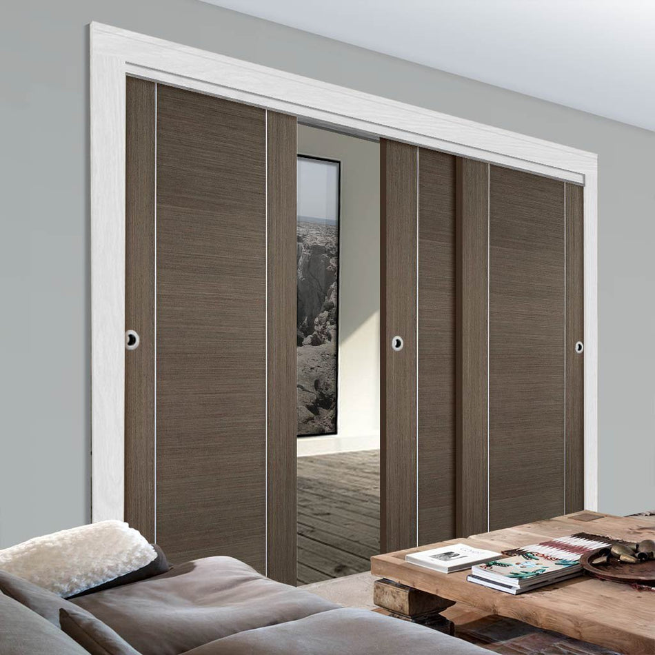 Bespoke Thruslide Chocolate Grey Alcaraz Door - 3 Sliding Doors and Frame Kit - Prefinished