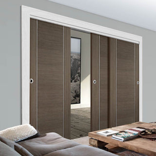 Image: Bespoke Thruslide Chocolate Grey Alcaraz Door - 3 Sliding Doors and Frame Kit - Prefinished